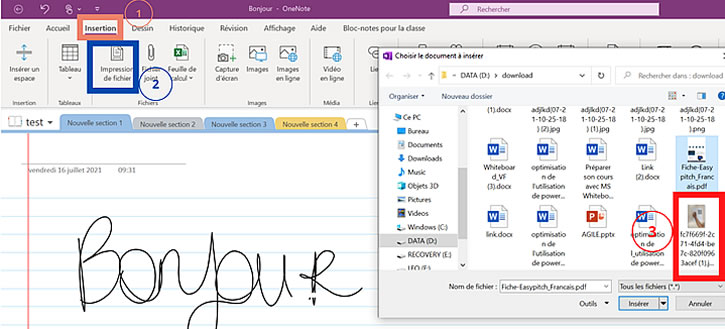 Insertion pdf One Note