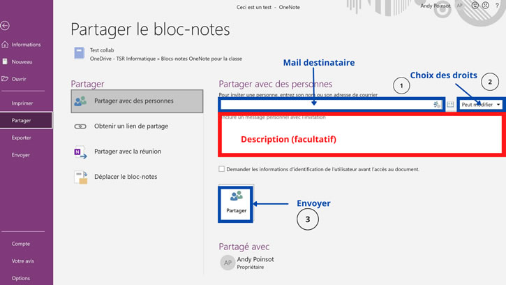 partage note par mail OneNote