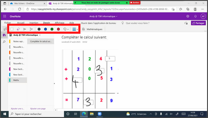 Annotation d’un document OneNote sur écran interactif - Zoom