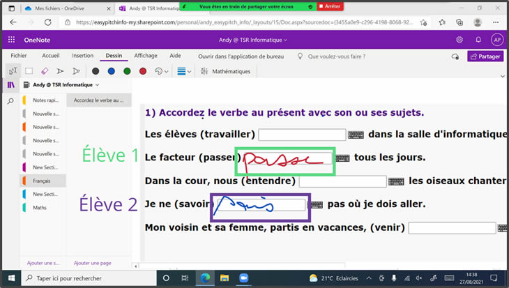 Annotation en collaboration OneNote sur un écran interactif - Zoom