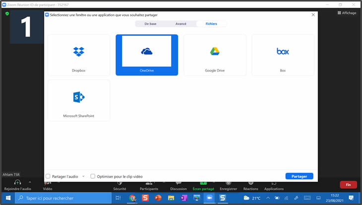 Partage d’écran de l’application OneDrive - Zoom