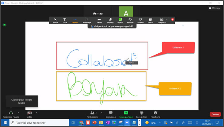 Collaboration à plusieurs sur whiteboard