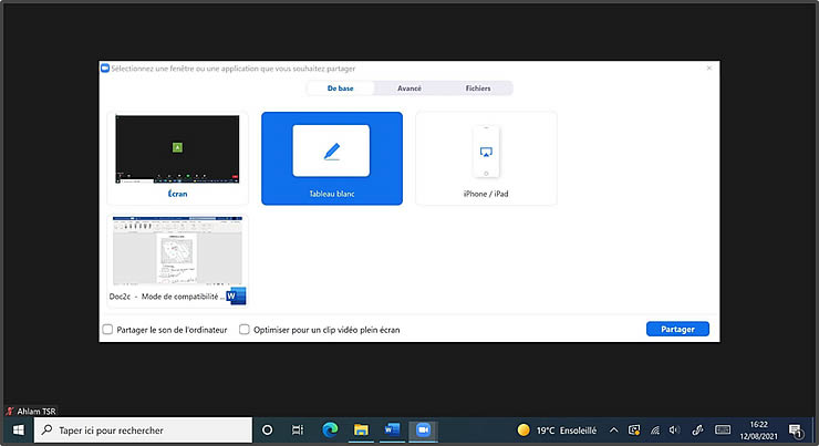 partage tableau blanc zoom
