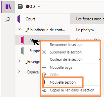 creation nouvelle section OneNote