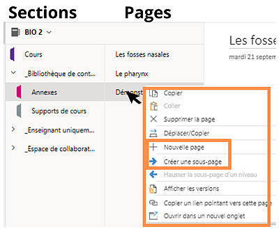 creation page et sous page