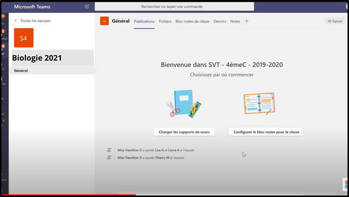 Vue enseignant Microsoft Teams