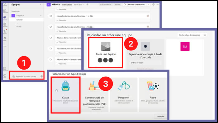 Création équipe type classe sur Teams
