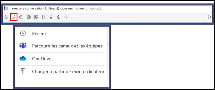 envoi pièce jointe Teams