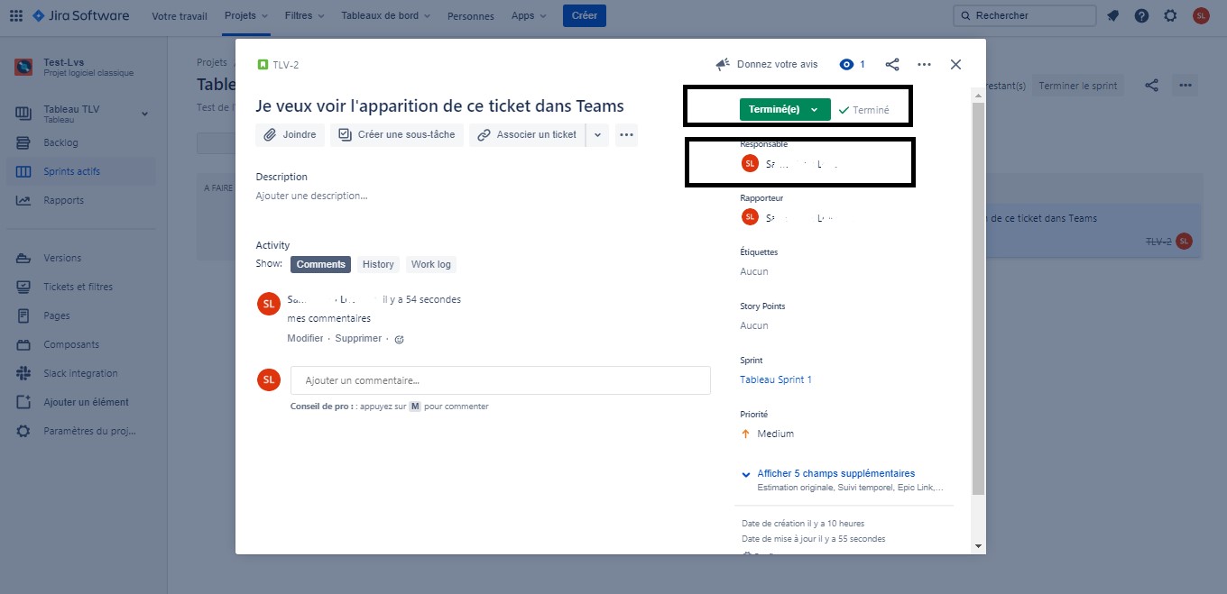 Sauvegarde sur JIRA