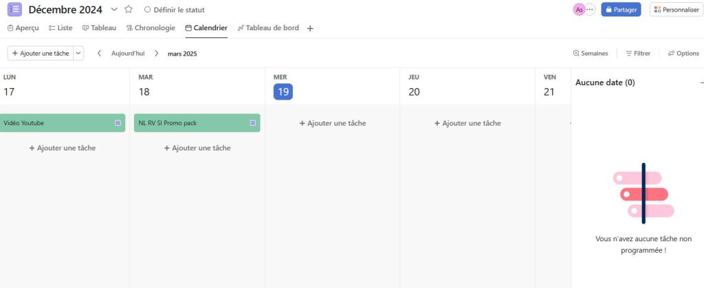 Suivi des tâches à partir du menu Calendrier sur Asana
