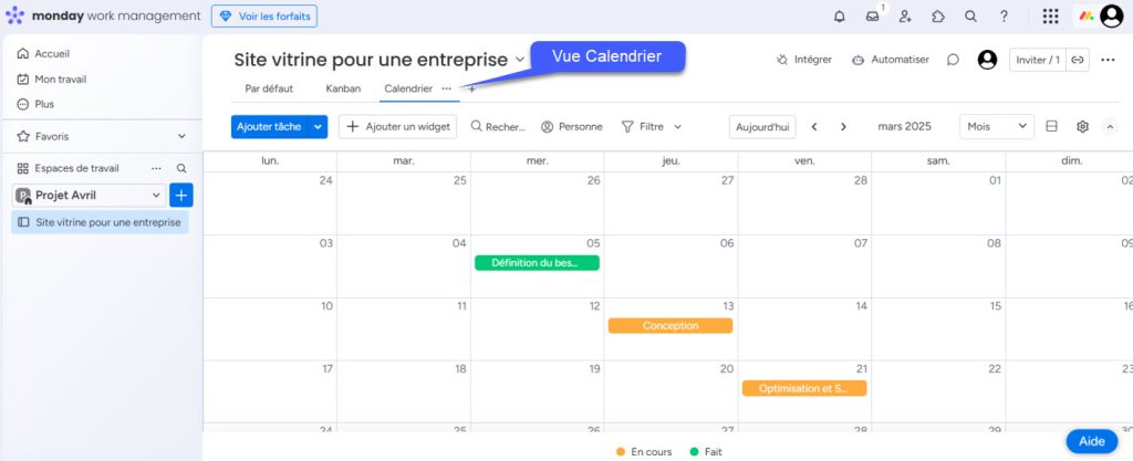 Vue Calendrier