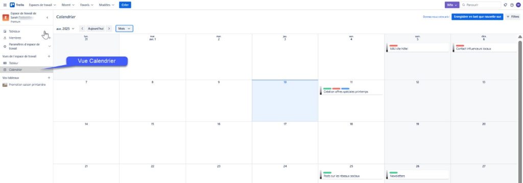 Vue Calendrier sur Trello