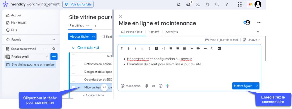Ajout de commentaire à une tâche