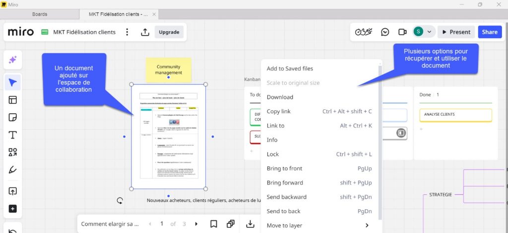 Ajout de document complémentaire sur le tableau miro