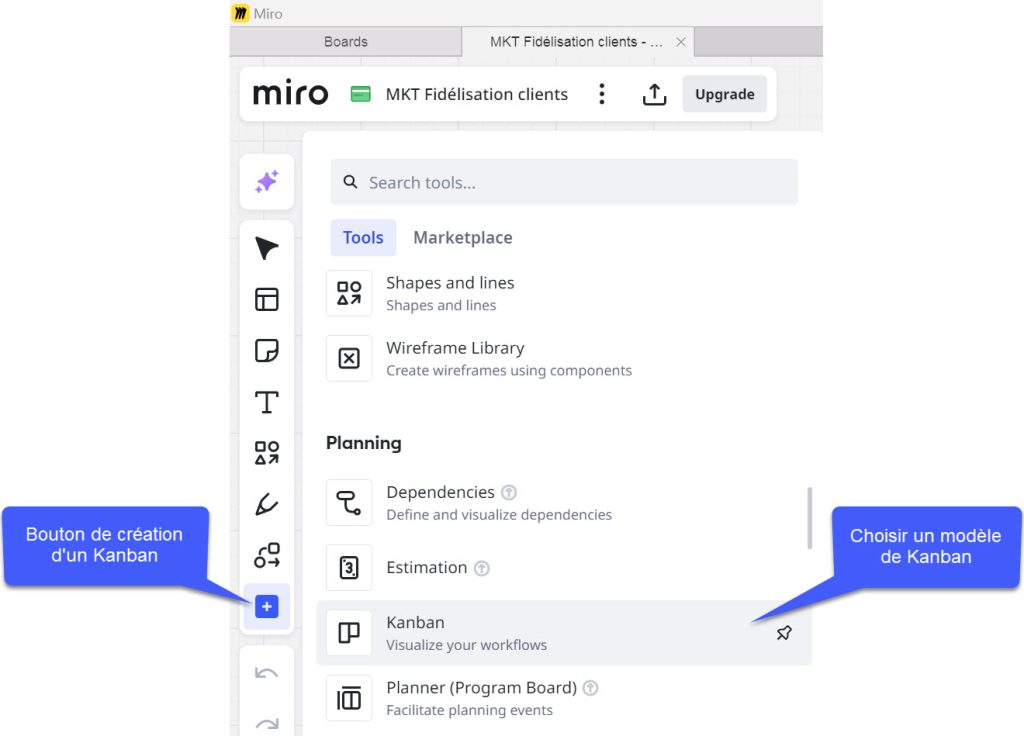 Création d’un Kanban sur Miro