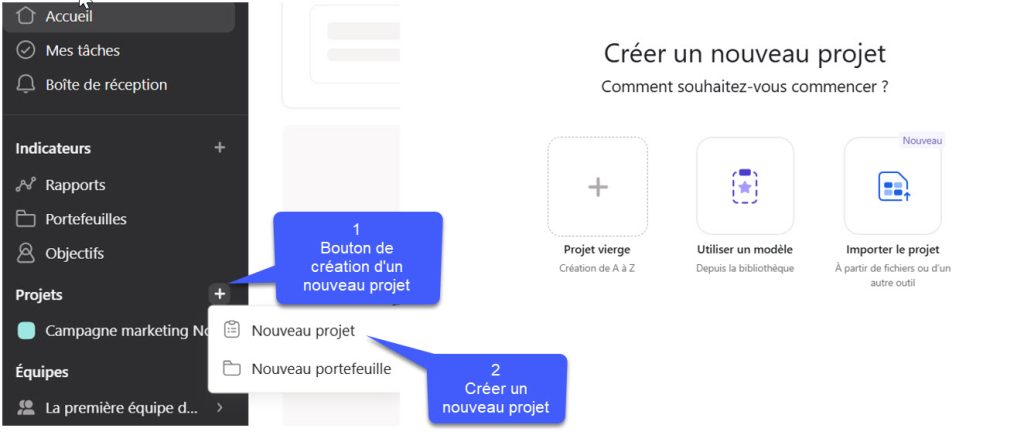 Créer un nouveau projet sur Asana