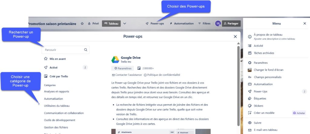 Utilisation de Power-Up sur Trello