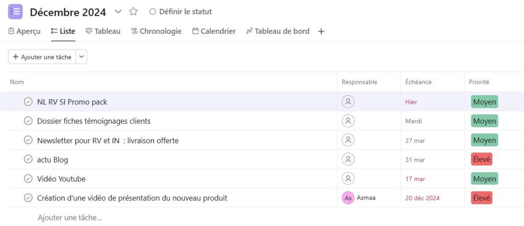 Ajout de priorité aux tâches sur Asana