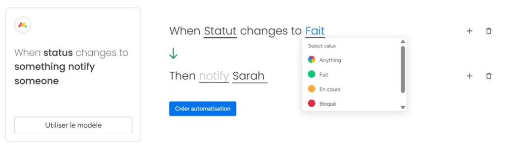 Alerte lorsqu’une tâche passe de l’état « Fait »