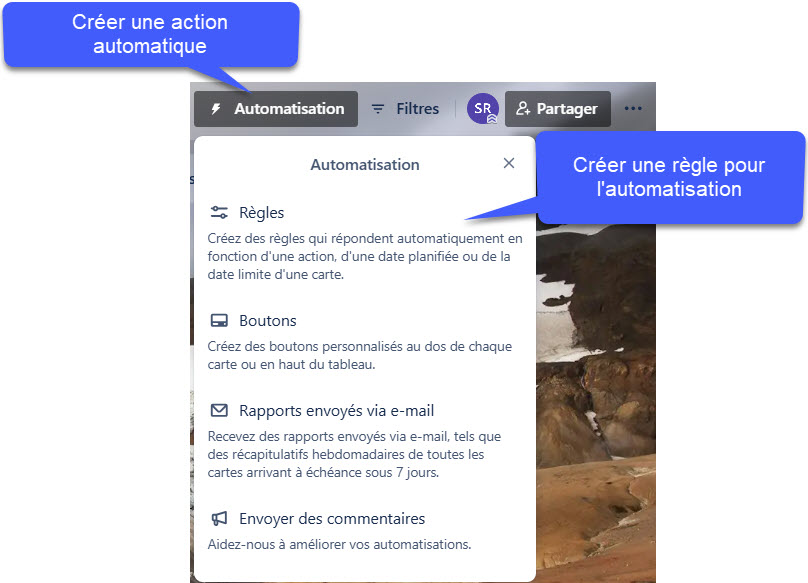 Allez dans le menu en haut à droite « Automatisation » – « Règles »