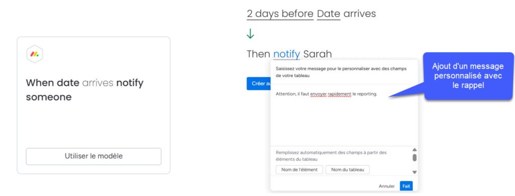 Relance approche date d’échéance sur Monday