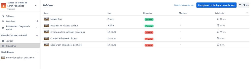 Vue Tableur sur Trello