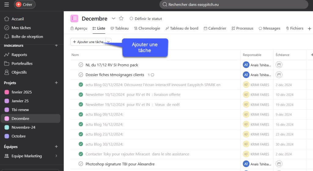 Ajout d’une tâche sur Asana